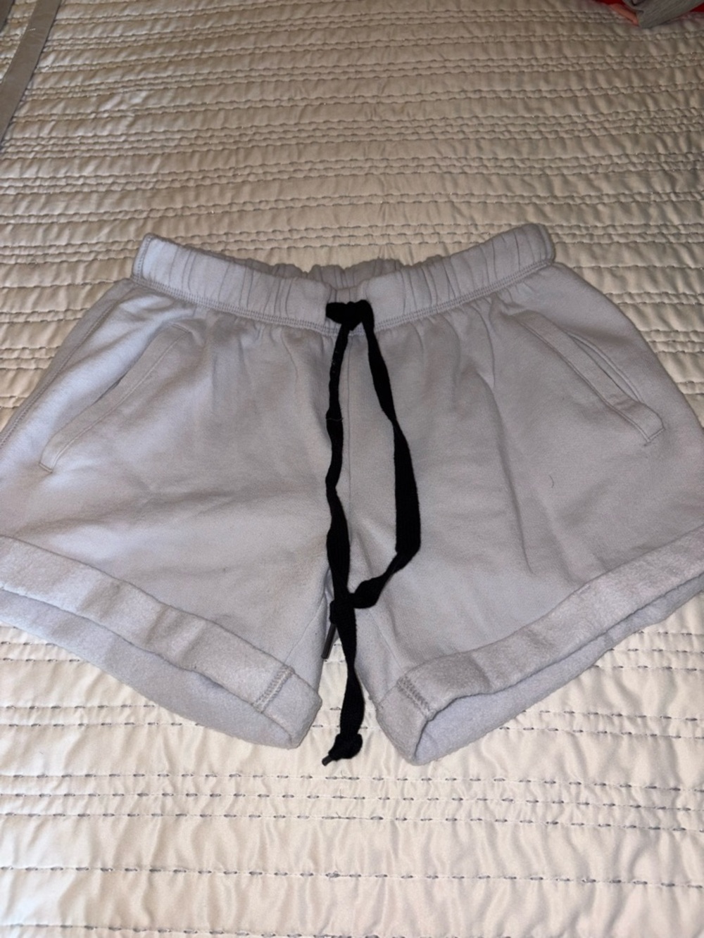 PINK Victoria's Secret White Fleece Athletic Shorts with Black Drawstring